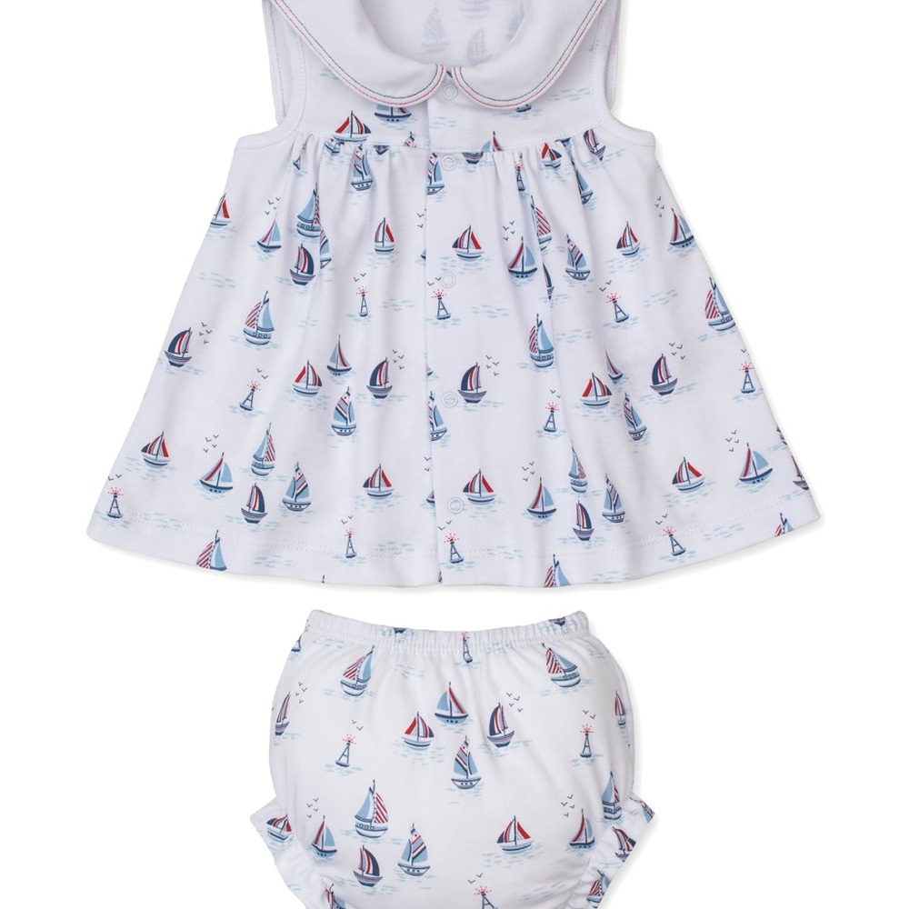 Kissy Kissy Red, White and Blue Sailboat Dress and Bloomers Set